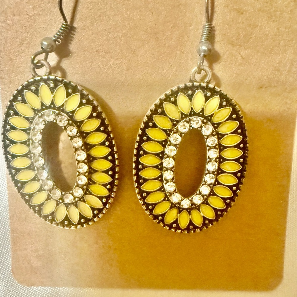 Yellow and Silver Oval Earrings